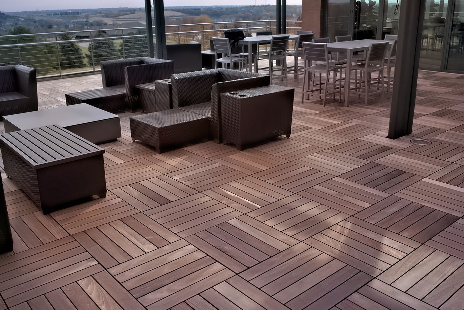 Bison's IPE wood paver's and pedestals installed on a roof deck.